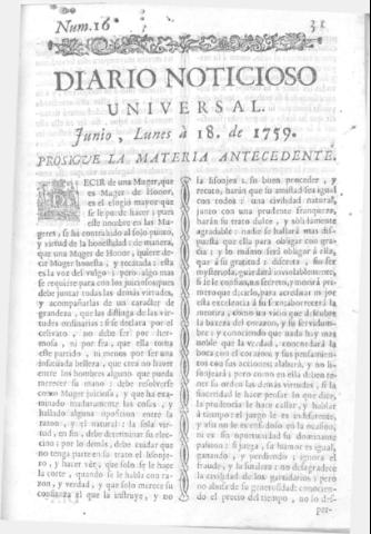 'Diario noticioso, curioso, erudito y comercial público y económico' - Número 16 - 1759 junio 18