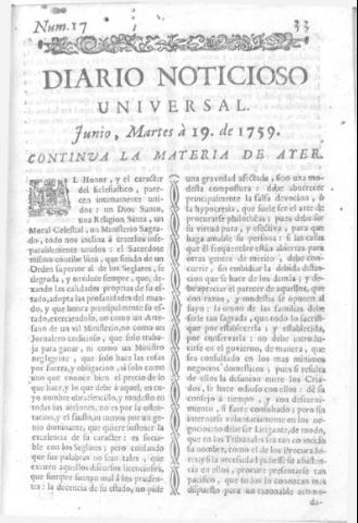 'Diario noticioso, curioso, erudito y comercial público y económico' - Número 17 - 1759 junio 19