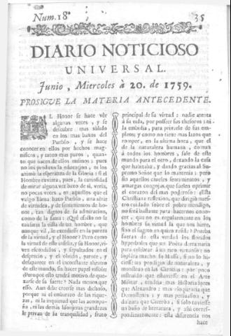 'Diario noticioso, curioso, erudito y comercial público y económico' - Número 18 - 1759 junio 20