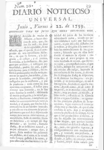 'Diario noticioso, curioso, erudito y comercial público y económico' - Número 20 - 1759 junio 22