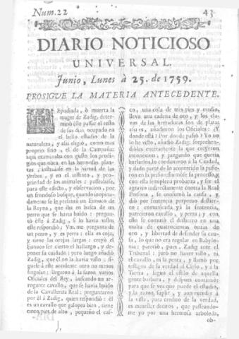'Diario noticioso, curioso, erudito y comercial público y económico' - Número 22 - 1759 junio 25