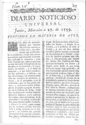 'Diario noticioso, curioso, erudito y comercial público y económico' - Número 24 - 1759 junio 27