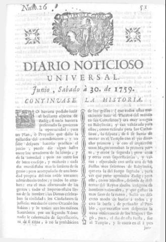 'Diario noticioso, curioso, erudito y comercial público y económico' - Número 26 - 1759 junio 30