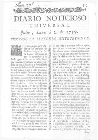 'Diario noticioso, curioso, erudito y comercial público y económico' - Número 27 - 1759 julio 2