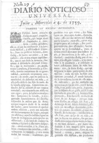 'Diario noticioso, curioso, erudito y comercial público y económico' - Número 29 - 1759 julio 4