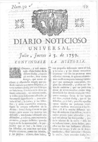 'Diario noticioso, curioso, erudito y comercial público y económico' - Número 30 - 1759 julio 5