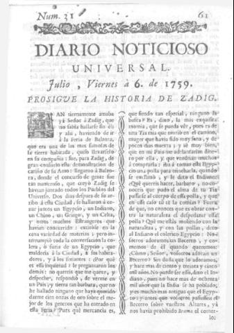 'Diario noticioso, curioso, erudito y comercial público y económico' - Número 31 - 1759 julio 6