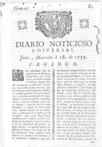 'Diario noticioso, curioso, erudito y comercial público y económico' - Número 41 - 1759 julio 18