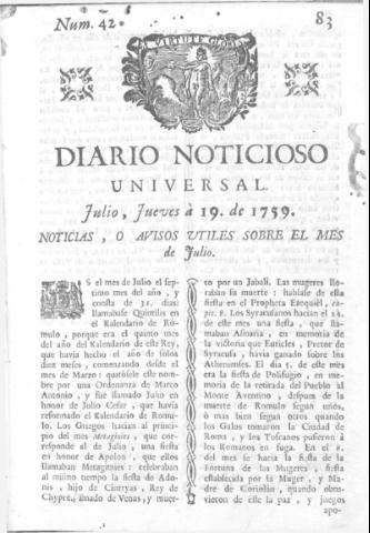 'Diario noticioso, curioso, erudito y comercial público y económico' - Número 42 - 1759 julio 19