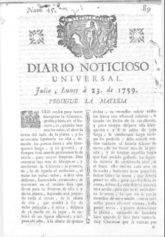'Diario noticioso, curioso, erudito y comercial público y económico' - Número 45 - 1759 julio 23
