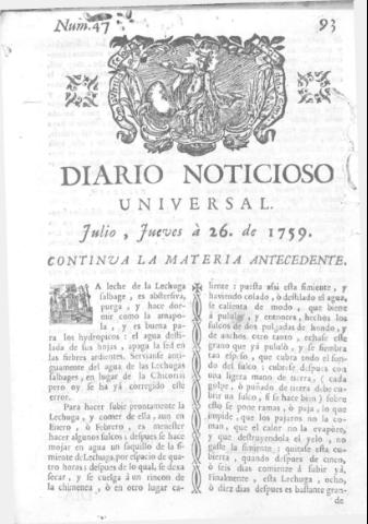 'Diario noticioso, curioso, erudito y comercial público y económico' - Número 47 - 1759 julio 26