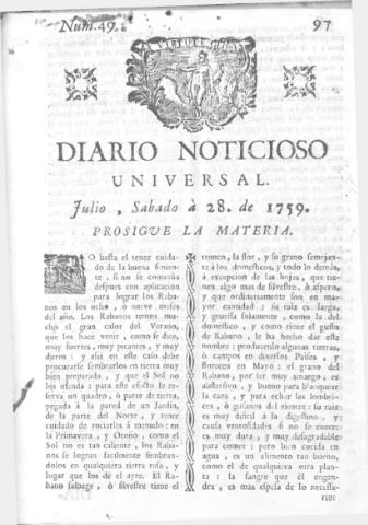 'Diario noticioso, curioso, erudito y comercial público y económico' - Número 49 - 1759 julio 28