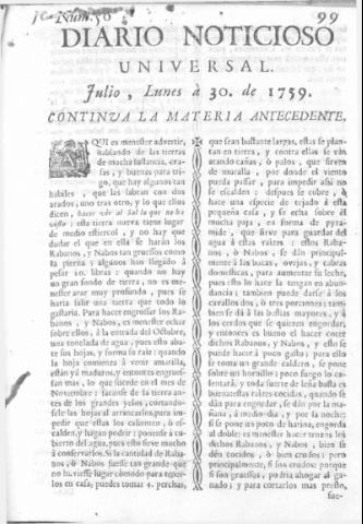 'Diario noticioso, curioso, erudito y comercial público y económico' - Número 50 - 1759 julio 30
