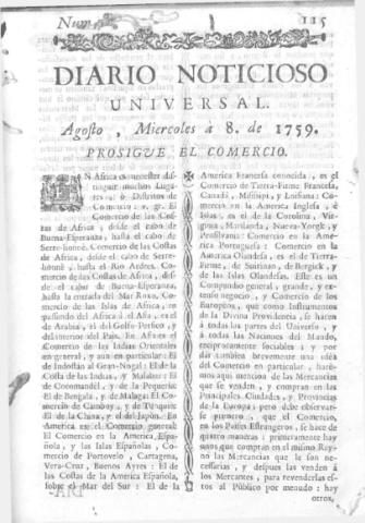 'Diario noticioso, curioso, erudito y comercial público y económico' - Número 58 - 1759 agosto 8
