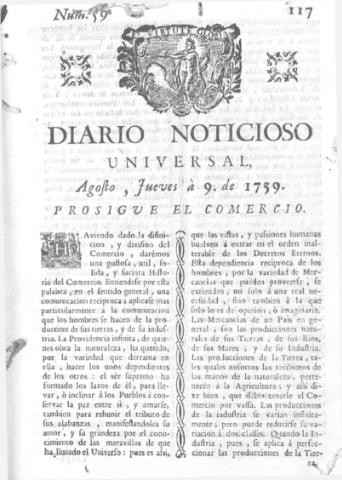 'Diario noticioso, curioso, erudito y comercial público y económico' - Número 59 - 1759 agosto 9