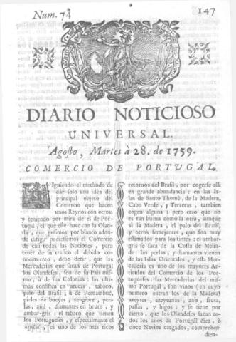 'Diario noticioso, curioso, erudito y comercial público y económico' - Número 74 - 1759 agosto 28