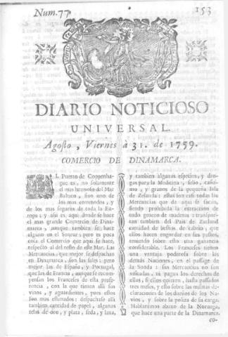 'Diario noticioso, curioso, erudito y comercial público y económico' - Número 77 - 1759 agosto 31