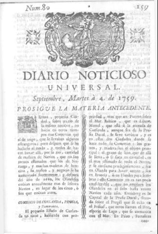 'Diario noticioso, curioso, erudito y comercial público y económico' - Número 80 - 1759 septiembre 4