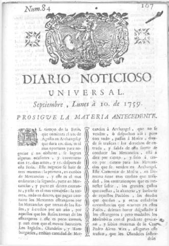 'Diario noticioso, curioso, erudito y comercial público y económico' - Número 84 - 1759 septiembre 10