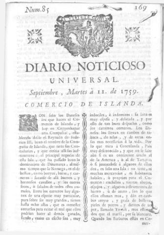 'Diario noticioso, curioso, erudito y comercial público y económico' - Número 85 - 1759 septiembre 11