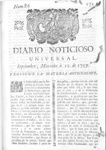'Diario noticioso, curioso, erudito y comercial público y económico' - Número 86 - 1759 septiembre 12
