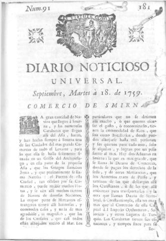 'Diario noticioso, curioso, erudito y comercial público y económico' - Número 91 - 1759 septiembre 18