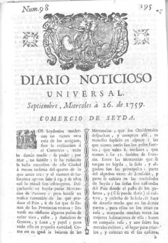 'Diario noticioso, curioso, erudito y comercial público y económico' - Número 98 - 1759 septiembre 26