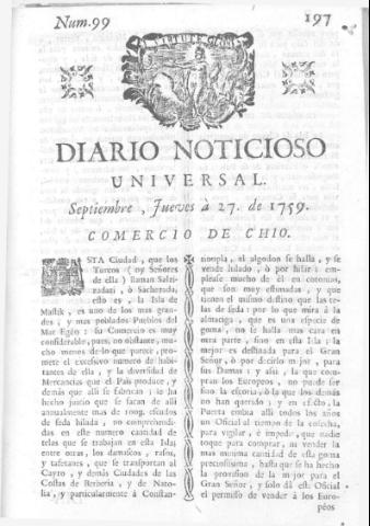 'Diario noticioso, curioso, erudito y comercial público y económico' - Número 99 - 1759 septiembre 27
