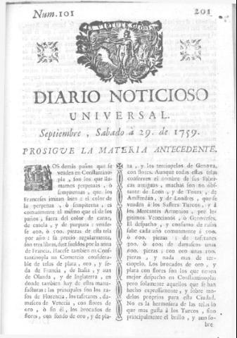 'Diario noticioso, curioso, erudito y comercial público y económico' - Número 101 - 1759 septiembre 29