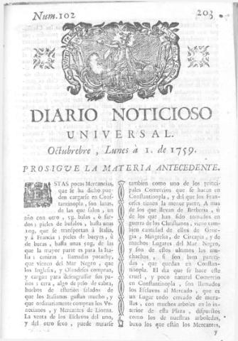 'Diario noticioso, curioso, erudito y comercial público y económico' - Número 102 - 1759 octubre 1