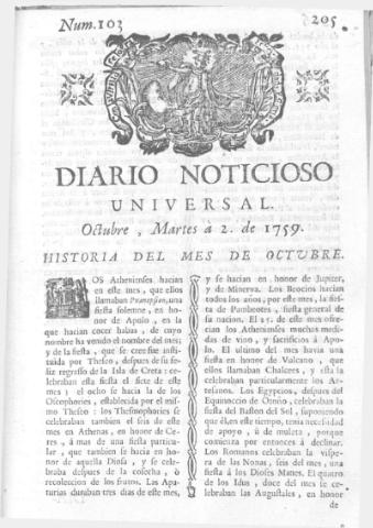 'Diario noticioso, curioso, erudito y comercial público y económico' - Número 103 - 1759 octubre 2