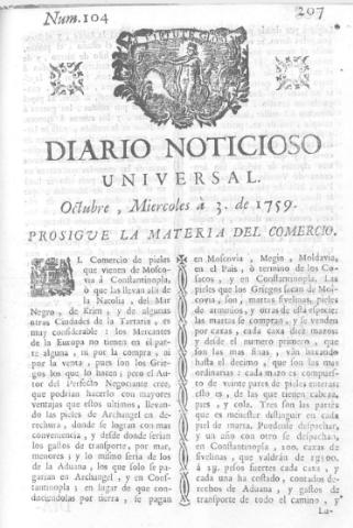 'Diario noticioso, curioso, erudito y comercial público y económico' - Número 104 - 1759 octubre 3