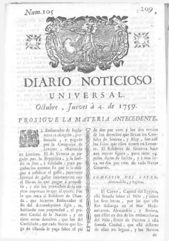 'Diario noticioso, curioso, erudito y comercial público y económico' - Número 105 - 1759 octubre 4