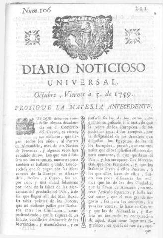 'Diario noticioso, curioso, erudito y comercial público y económico' - Número 106 - 1759 octubre 5