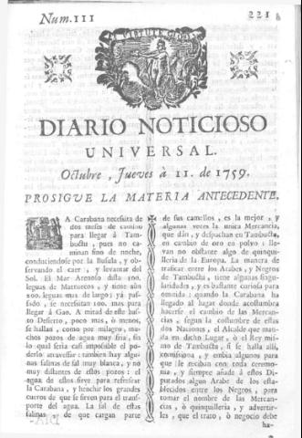 'Diario noticioso, curioso, erudito y comercial público y económico' - Número 111 - 1759 octubre 11