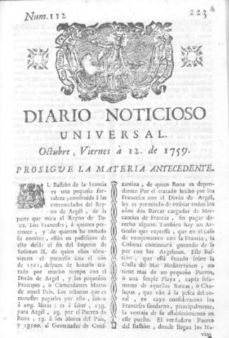 'Diario noticioso, curioso, erudito y comercial público y económico' - Número 112 - 1759 octubre 12