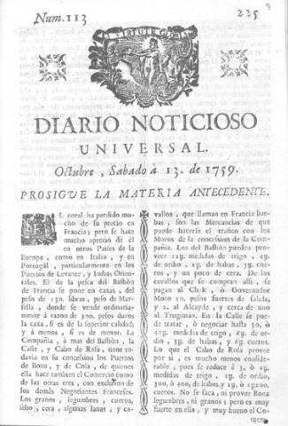 'Diario noticioso, curioso, erudito y comercial público y económico' - Número 113 - 1759 octubre 13