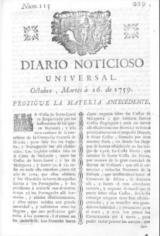 'Diario noticioso, curioso, erudito y comercial público y económico' - Número 115 - 1759 octubre 16