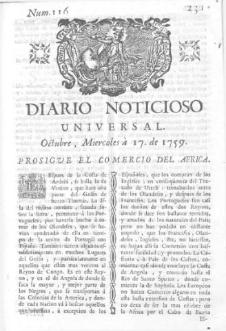 'Diario noticioso, curioso, erudito y comercial público y económico' - Número 116 - 1759 octubre 17