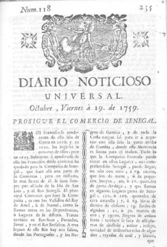 'Diario noticioso, curioso, erudito y comercial público y económico' - Número 118 - 1759 octubre 19