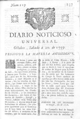 'Diario noticioso, curioso, erudito y comercial público y económico' - Número 119 - 1759 octubre 20