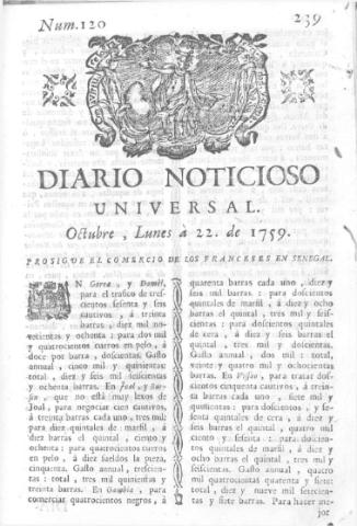 'Diario noticioso, curioso, erudito y comercial público y económico' - Número 120 - 1759 octubre 22
