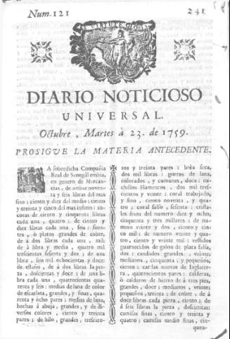 'Diario noticioso, curioso, erudito y comercial público y económico' - Número 120 - 1759 octubre 23