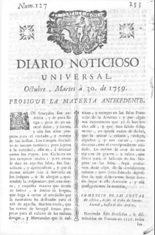 'Diario noticioso, curioso, erudito y comercial público y económico' - Número 127 - 1759 octubre 30