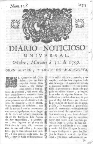 'Diario noticioso, curioso, erudito y comercial público y económico' - Número 128 - 1759 octubre 31