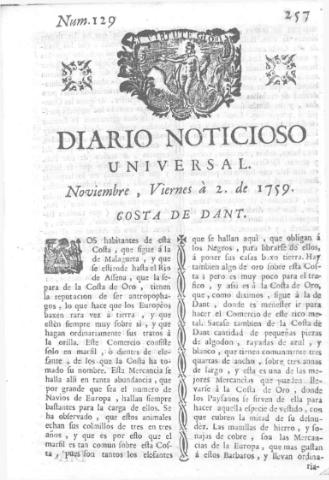 'Diario noticioso, curioso, erudito y comercial público y económico' - Número 129 - 1759 noviembre 2