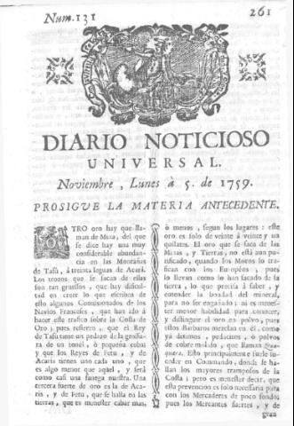 'Diario noticioso, curioso, erudito y comercial público y económico' - Número 131 - 1759 noviembre 5