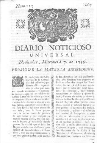 'Diario noticioso, curioso, erudito y comercial público y económico' - Número 133 - 1759 noviembre 7