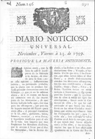 'Diario noticioso, curioso, erudito y comercial público y económico' - Número 146 - 1759 noviembre 23