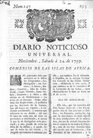 'Diario noticioso, curioso, erudito y comercial público y económico' - Número 147 - 1759 noviembre 24